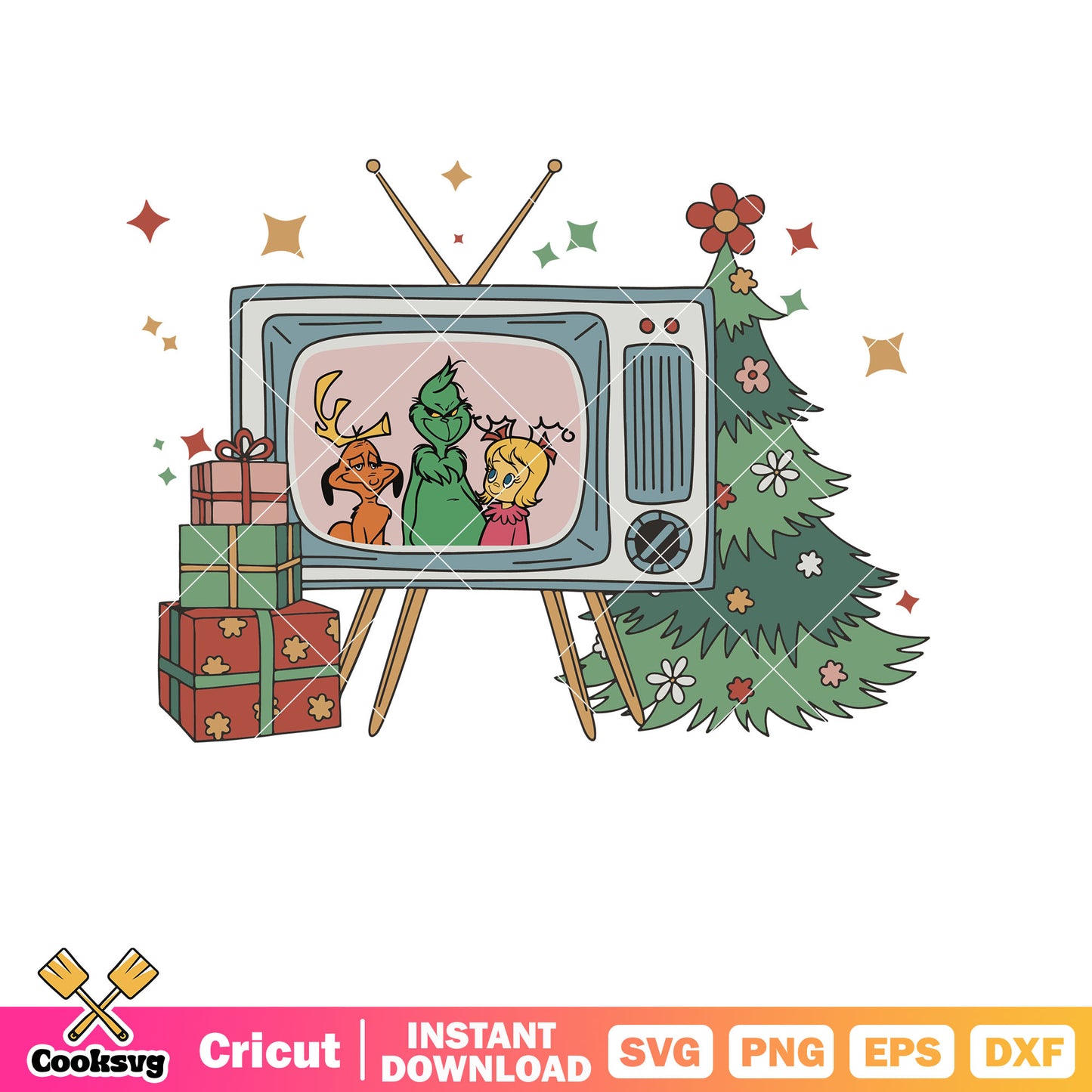 Christmas Movie And Chill Retro Grinch svg, retro christmas tree​ svg