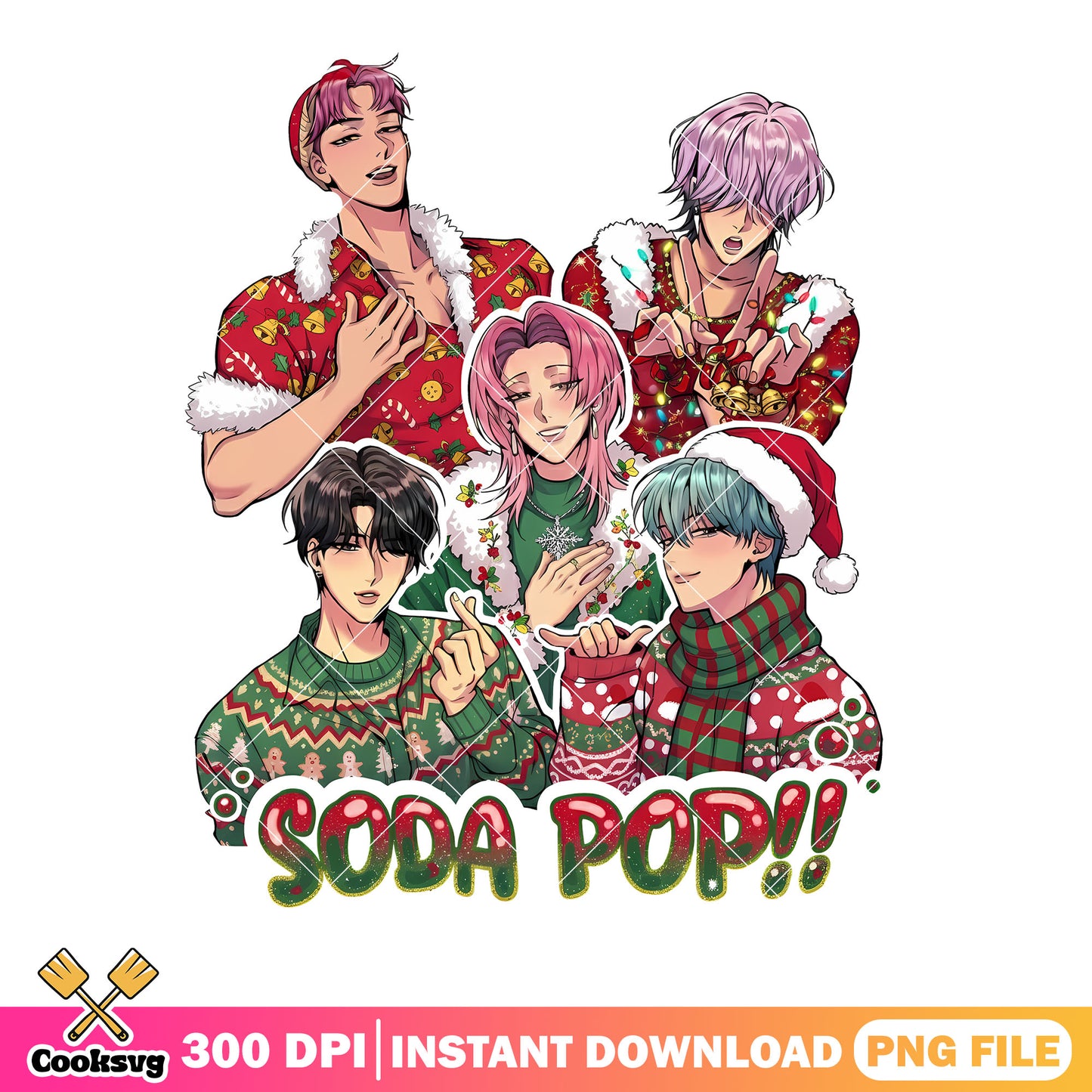 Christmas Soda boys band png, kpop demon hunters png, christmas png