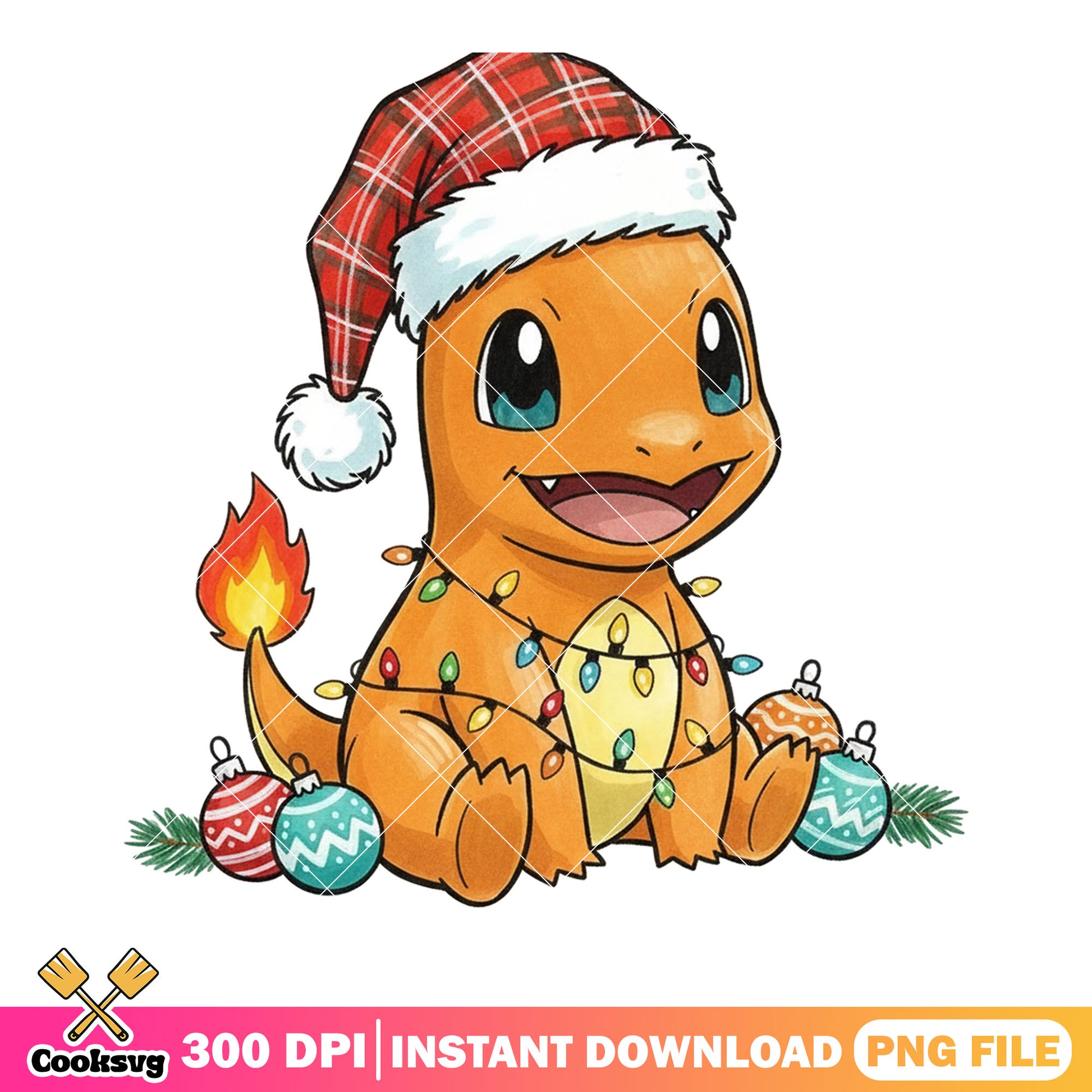 Christmas charmander plush​ png, charmander christmas png, card png