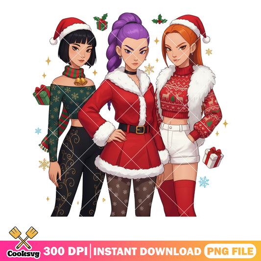 Christmas costume huntrix png, kpop demon hunters png, christmas png