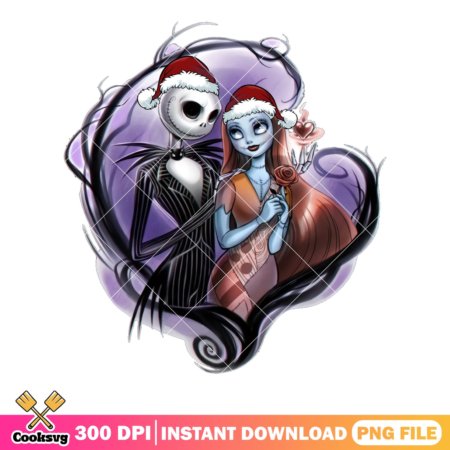 Christmas couple monster png, jack skelington png, santa hat png