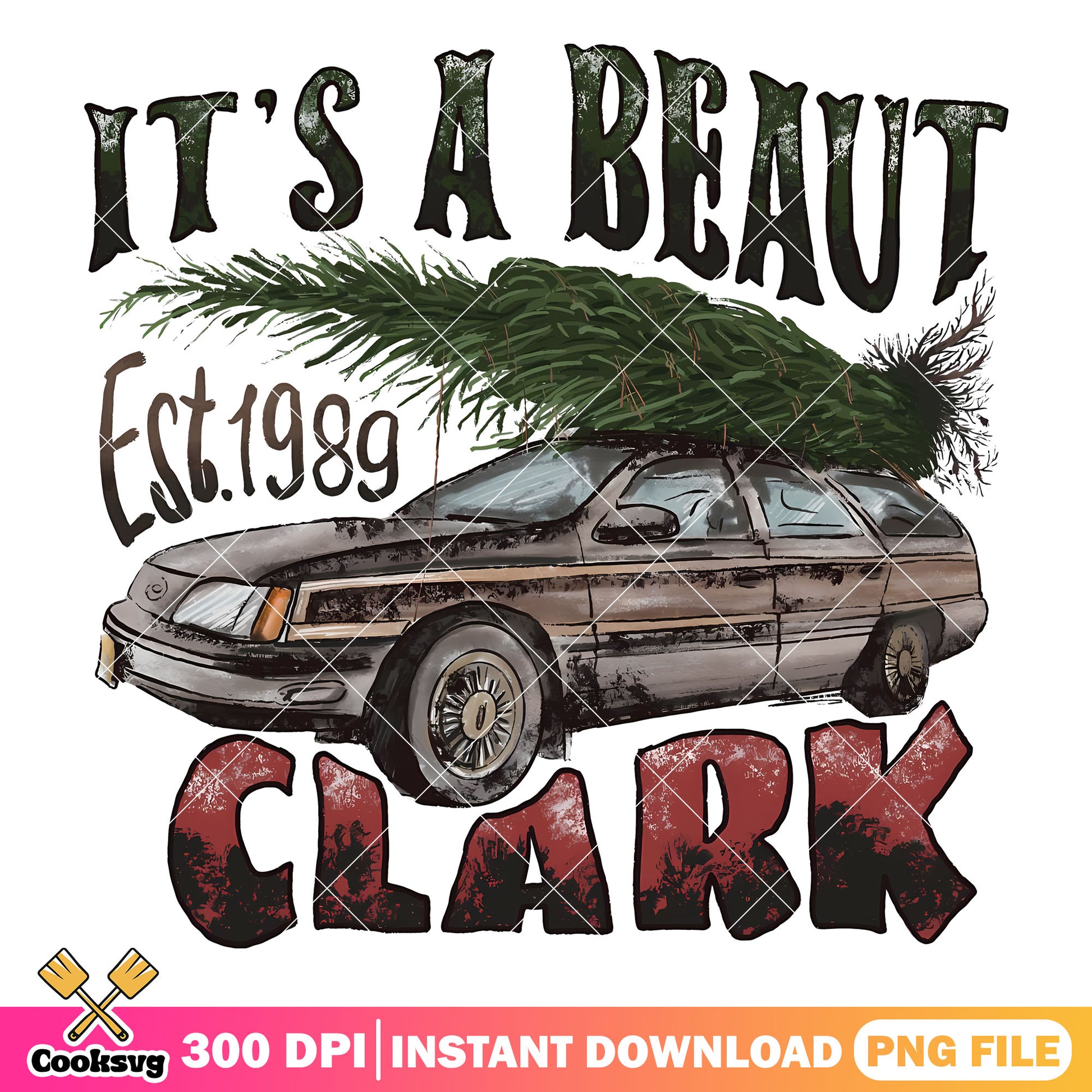 Christmas est 1989 its a beaut clark png, christmas car png, christmas tree png