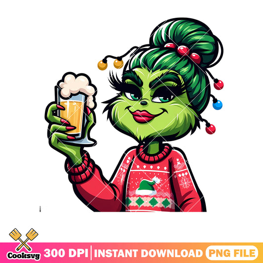 Christmas grinch girl drink beer png