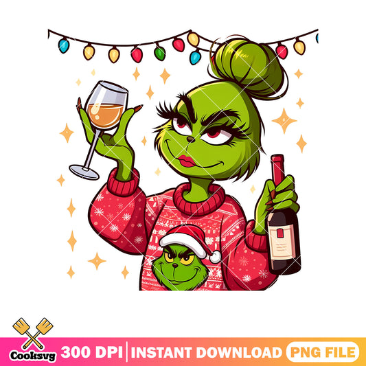 Christmas grinch girl wine glass png