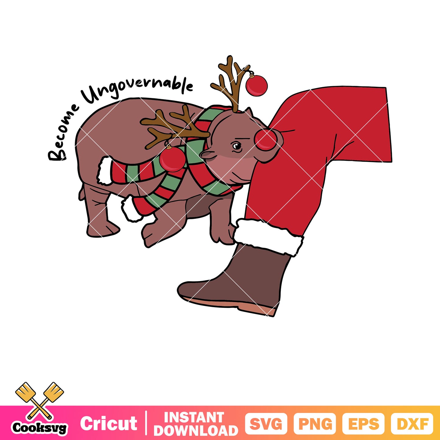 Christmas hippo become ungovernable svg, christmas hippo​ svg