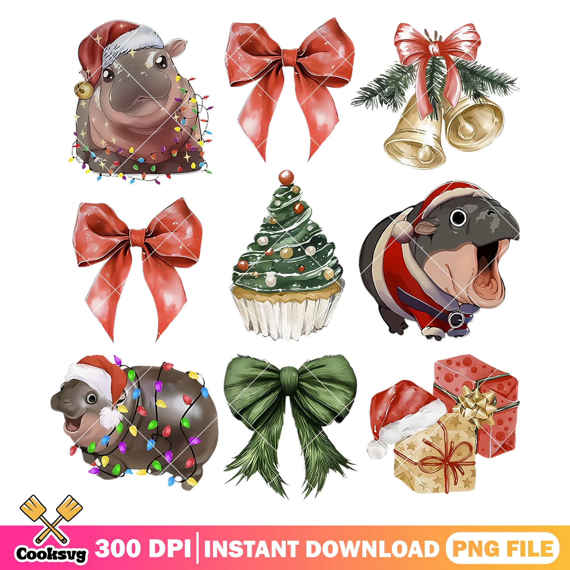 Christmas hippotamus bow tie png, christmas bow tie png, merry christmas png