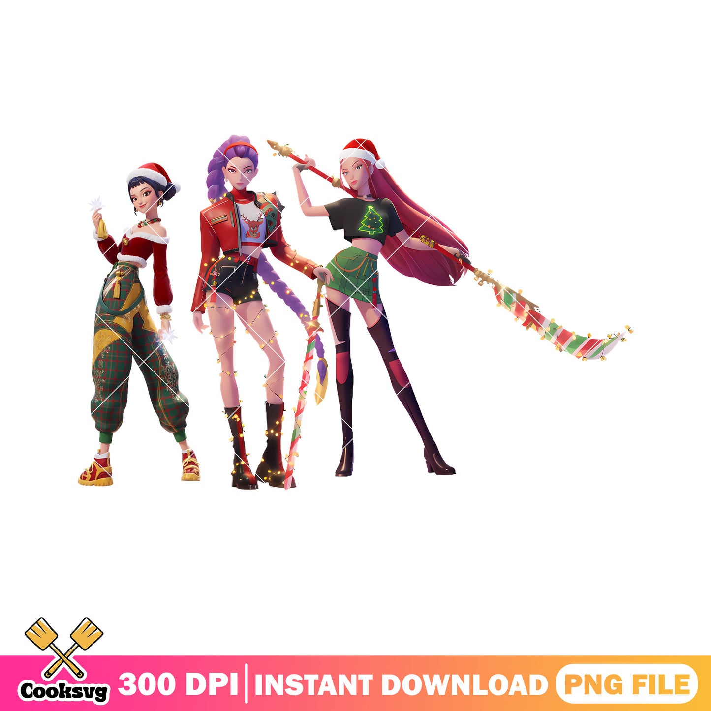 Christmas hunter demon png, kpop demon hunters png, huntrix png