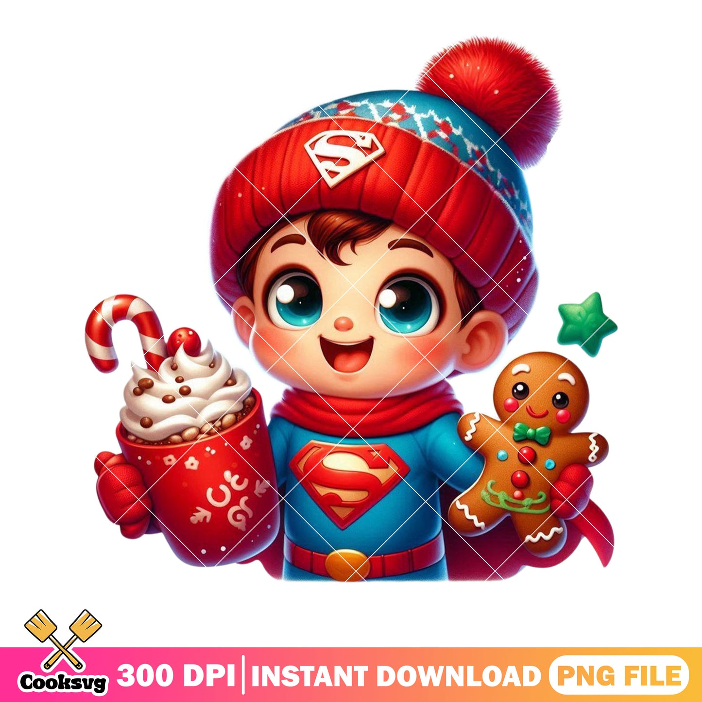 Christmas jumper superman​ png, superman star png, gingerbread png