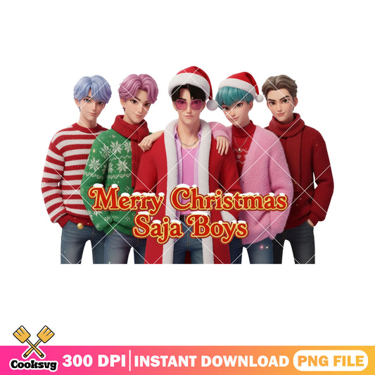 Christmas kpop demon hunters png, noel png, mystery saja boys png