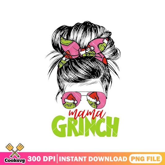 Christmas messy bun mama grinch png
