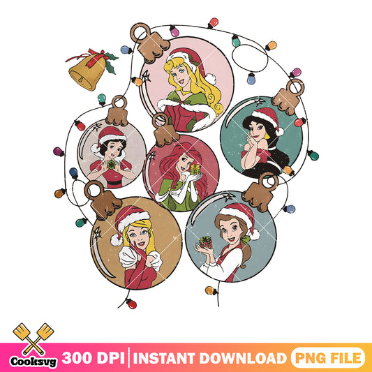 Christmas ornaments lights png, disney princess png, santa holiday png