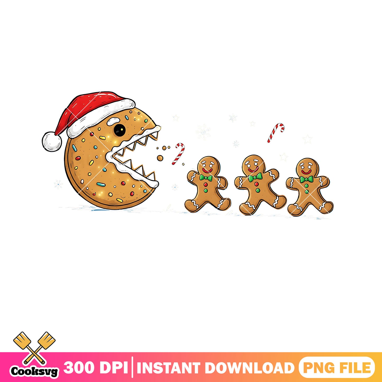 Christmas pacman png, gingerbread man png, happy christmas png