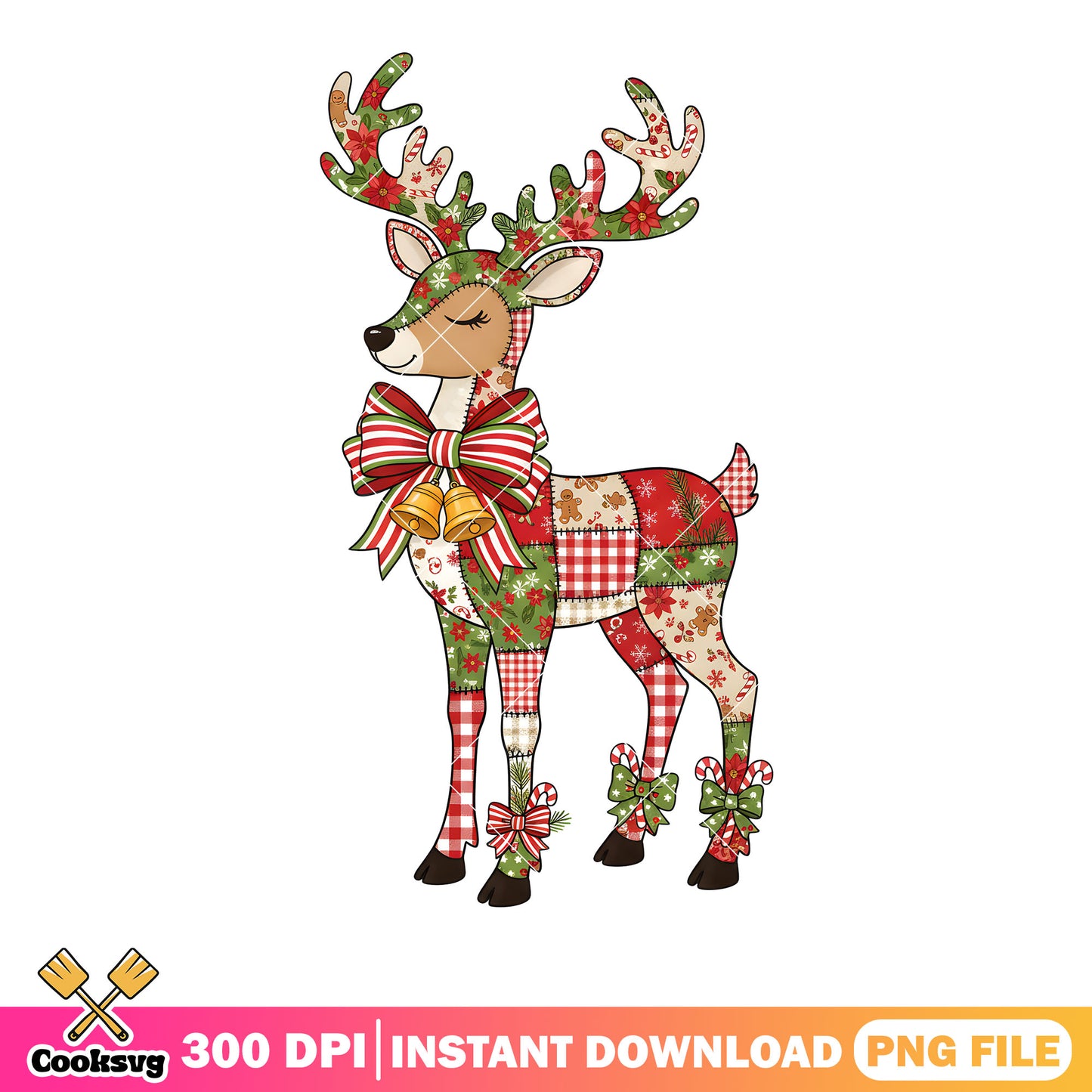 Christmas patchwork png, reindeer​ png, gingerbread png