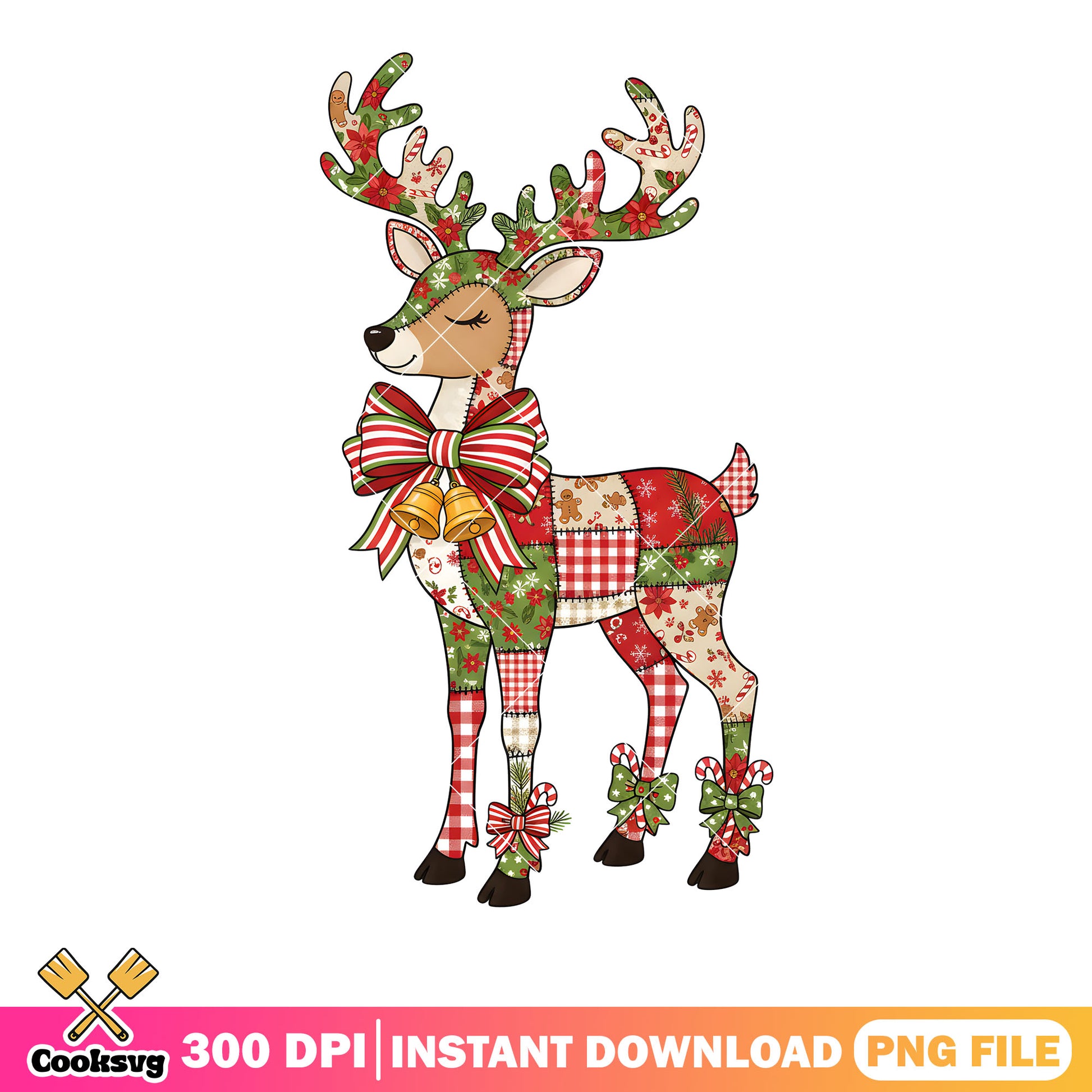 Christmas patchwork png, reindeer​ png, gingerbread png