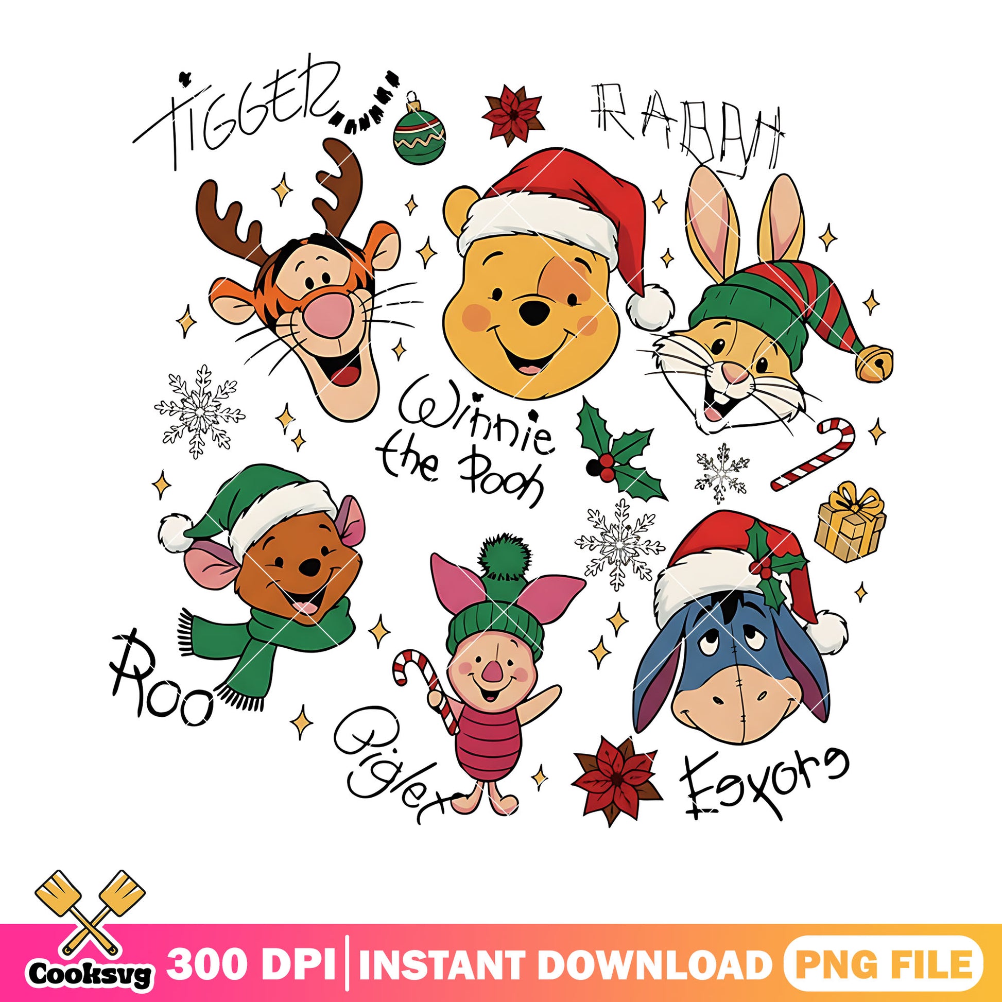 Christmas pooh friends png, piglet png, merry christmas png