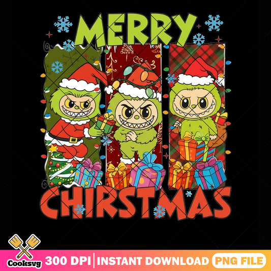 Christmas present snowflake png, labubu png, the grinch png