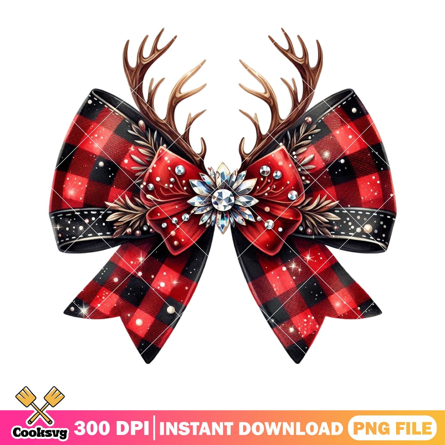 Christmas reindeer red bow png, christmas bow png, christmas vibes png