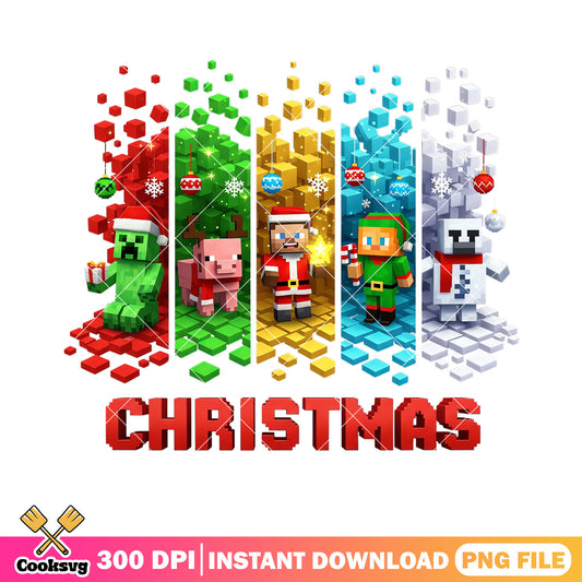 Christmas santa hat steve and monster png, minecraft png, christmas png