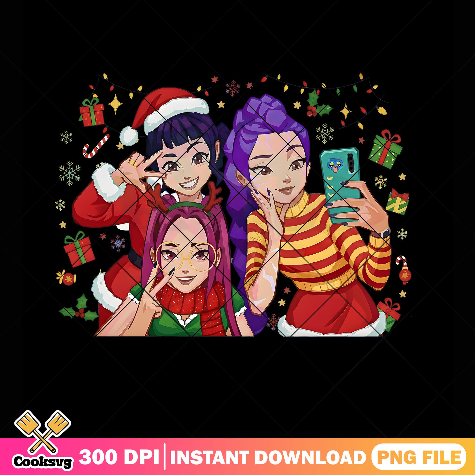 Christmas starry night png, purple hair png, santa claus hat png