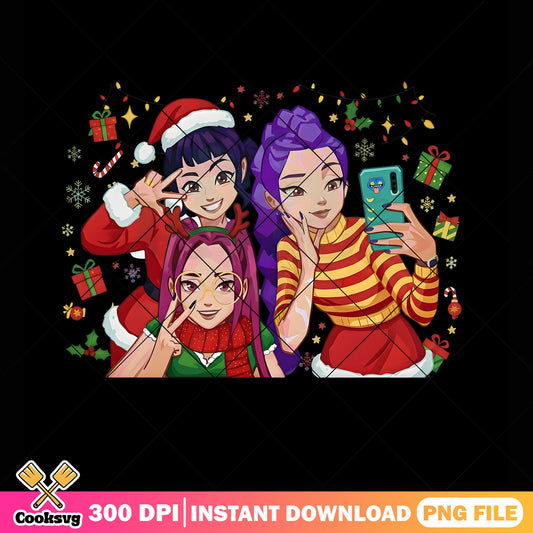Christmas starry night png, purple hair png, santa claus hat png