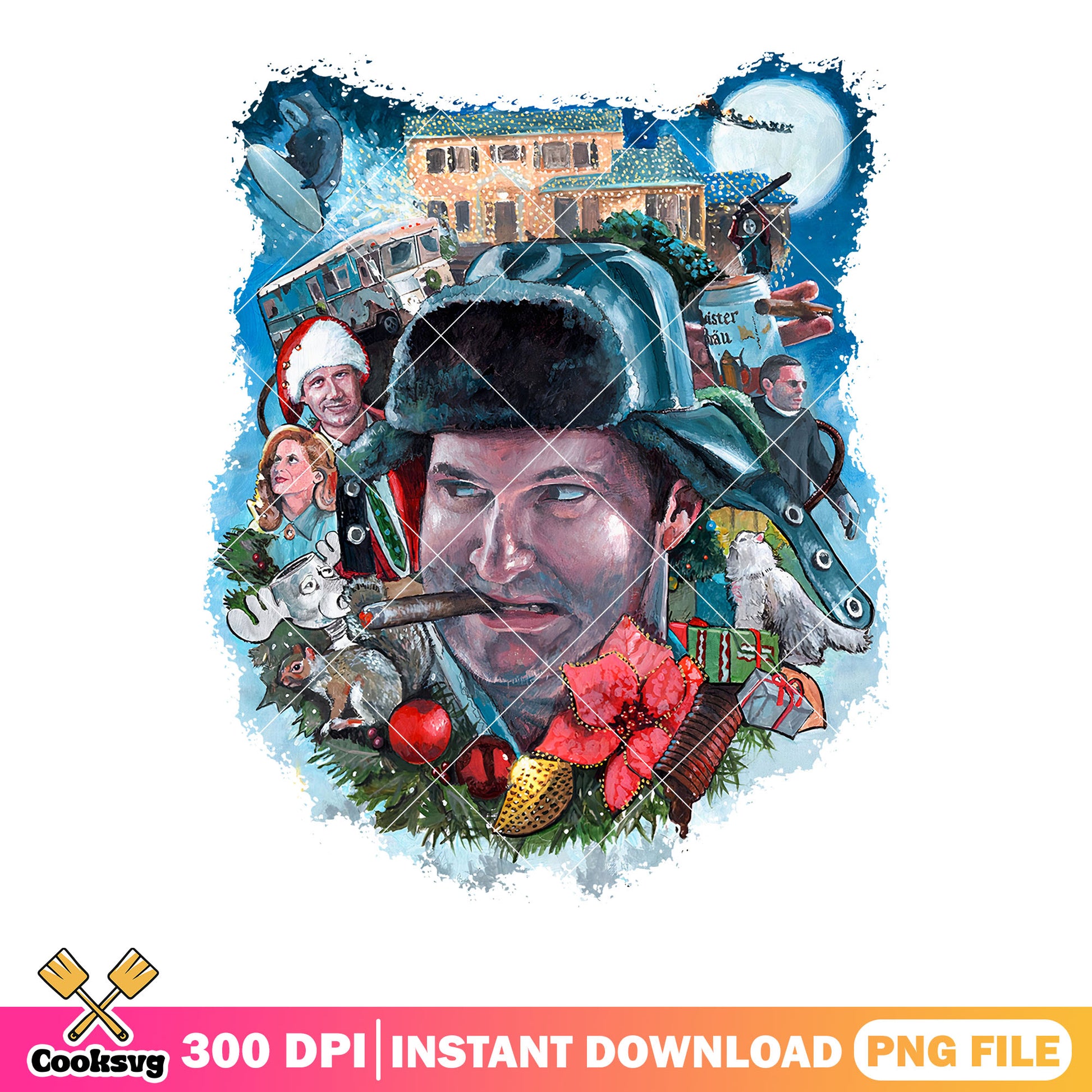 Christmas vacation collage png, movie poster png, art characters png