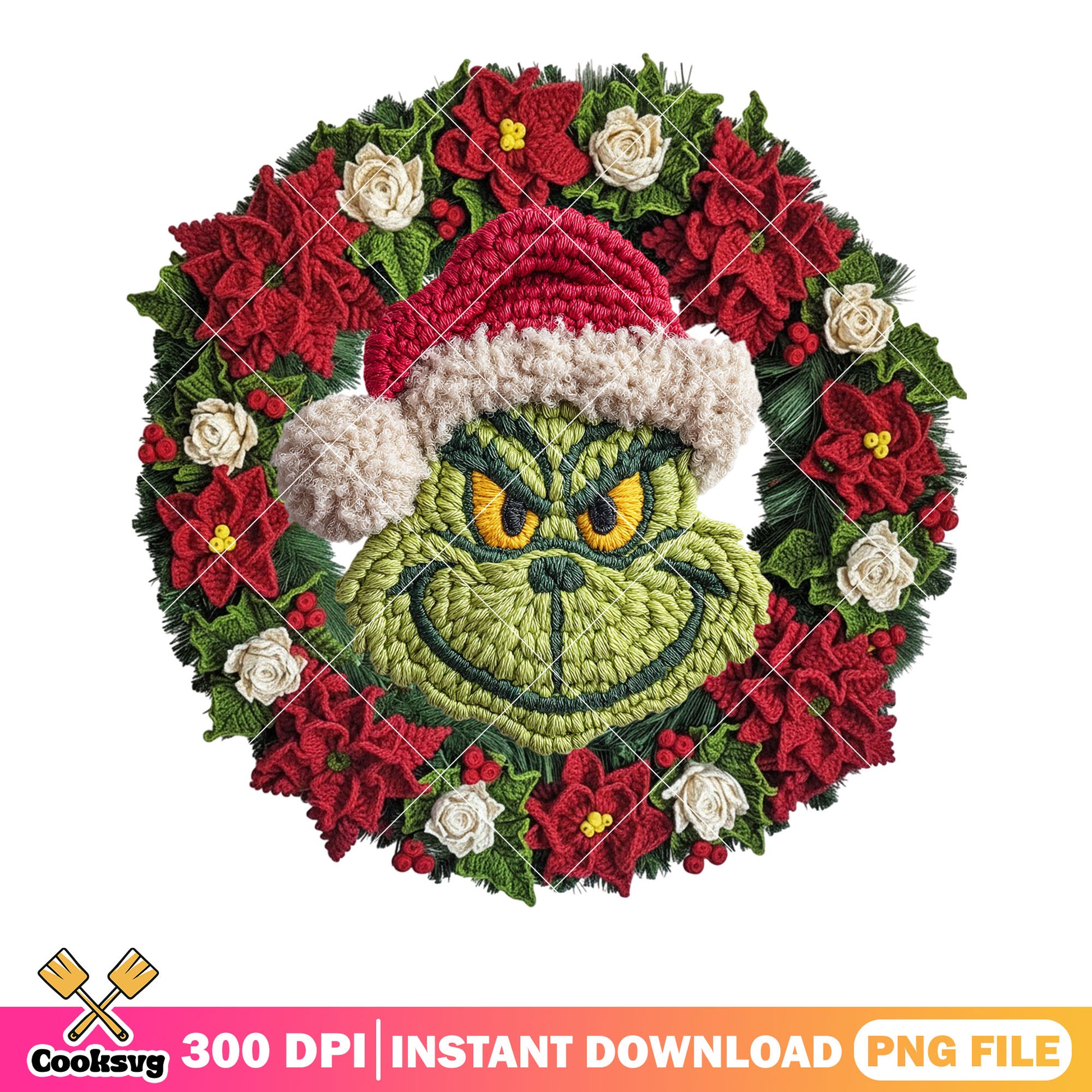 Christmas wreath Grinch png, christmas monster png, merry christmas png