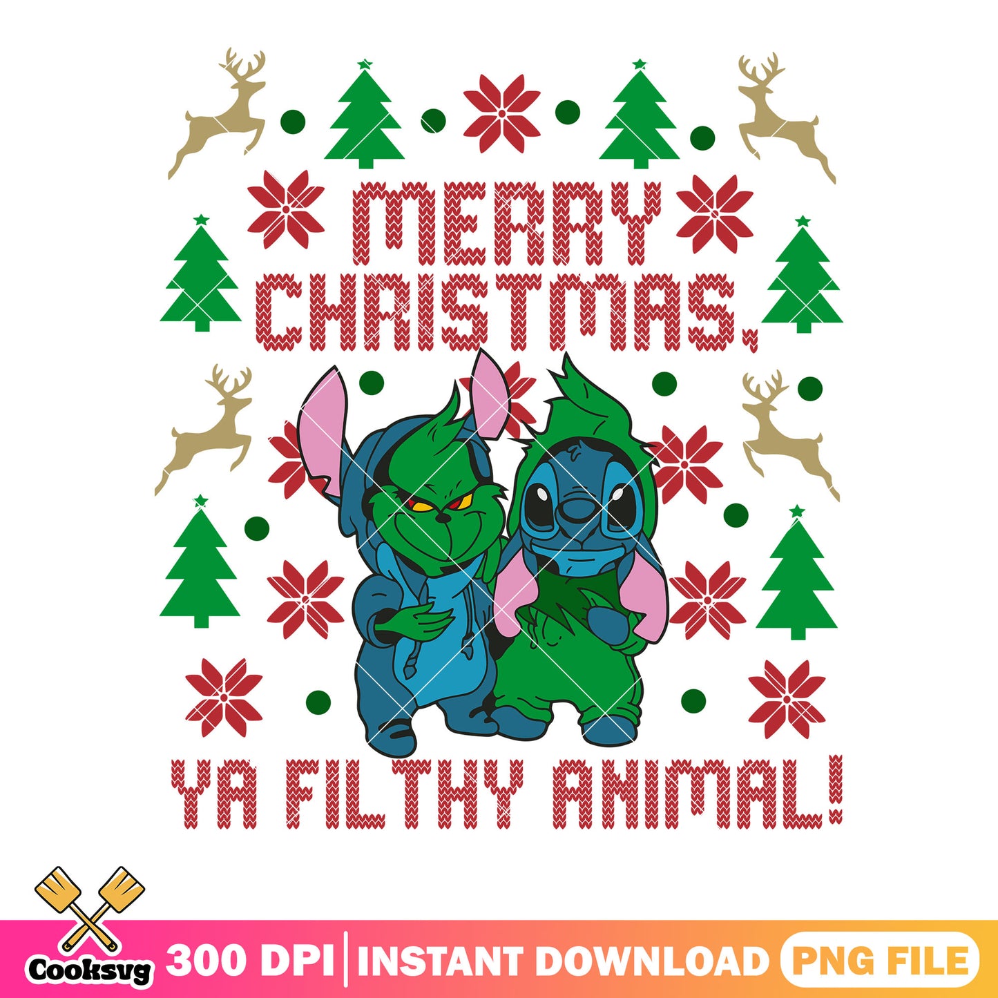 Christmas ya filthy animal poster png, the grinch png, stitch png