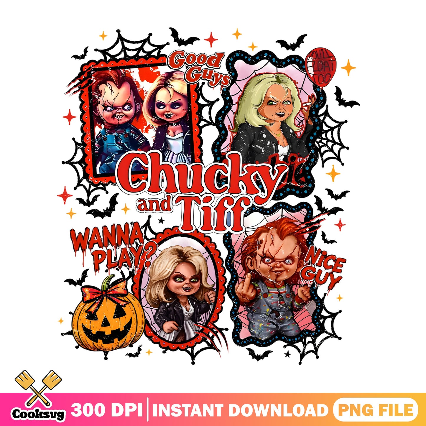 Chucky And Tiffany Halloween PNG, Horror Movie PNG, Bride Of Chucky PNG
