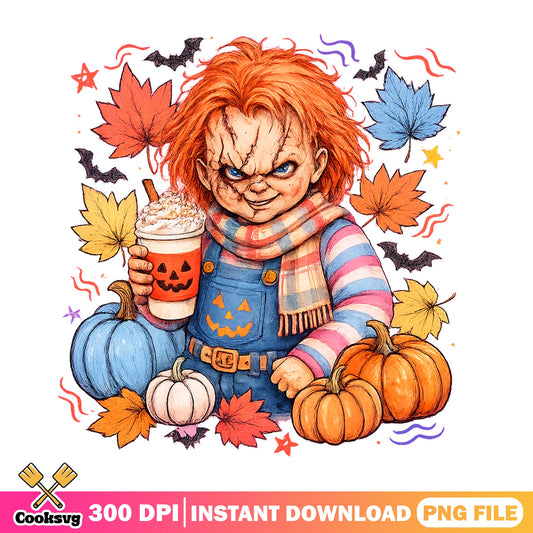 Chucky Halloween PNG, Horror Doll Fall Pumpkin PNG, Spooky PNG