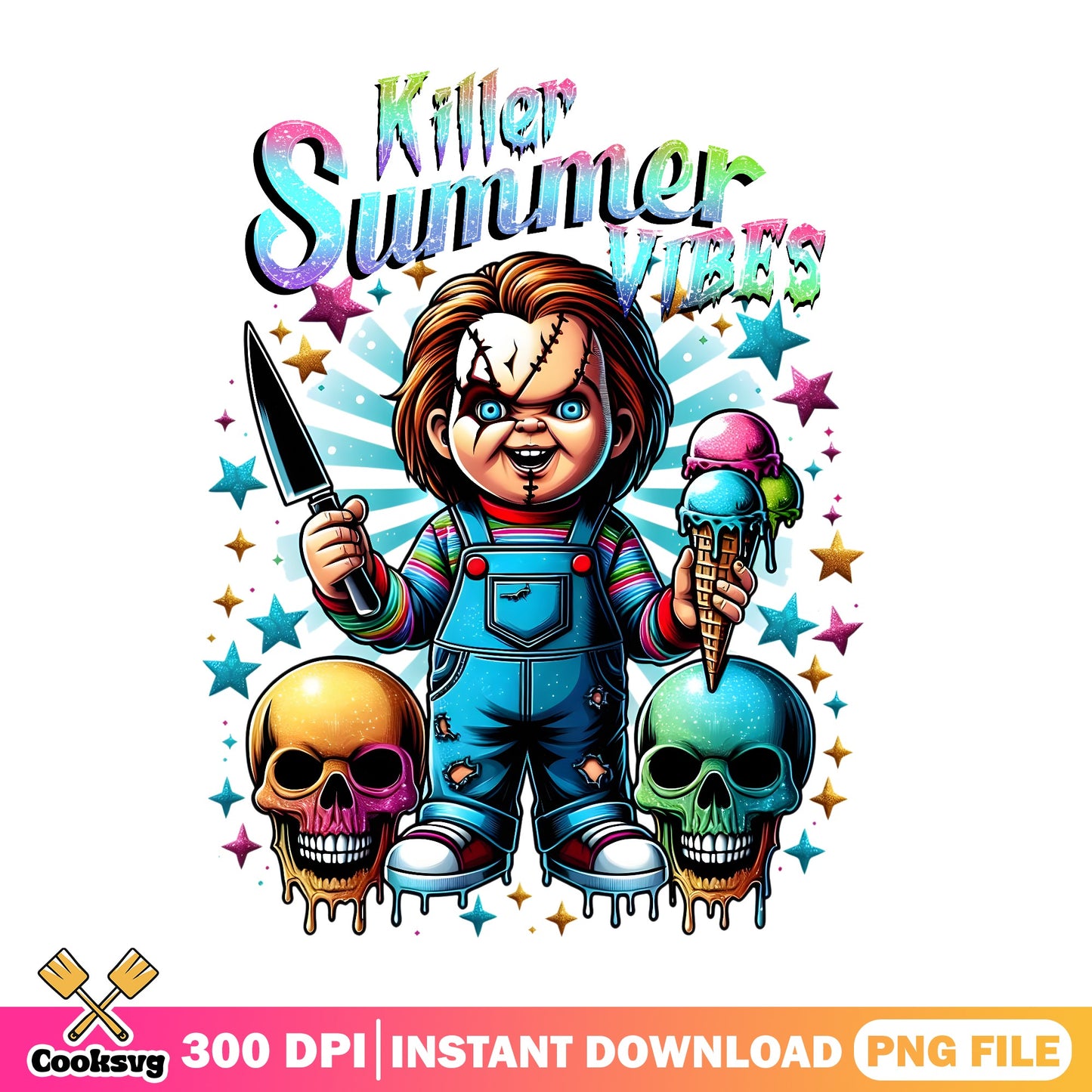 Chucky Killer Summer Vibes PNG, Horror Doll PNG, Summer PNG