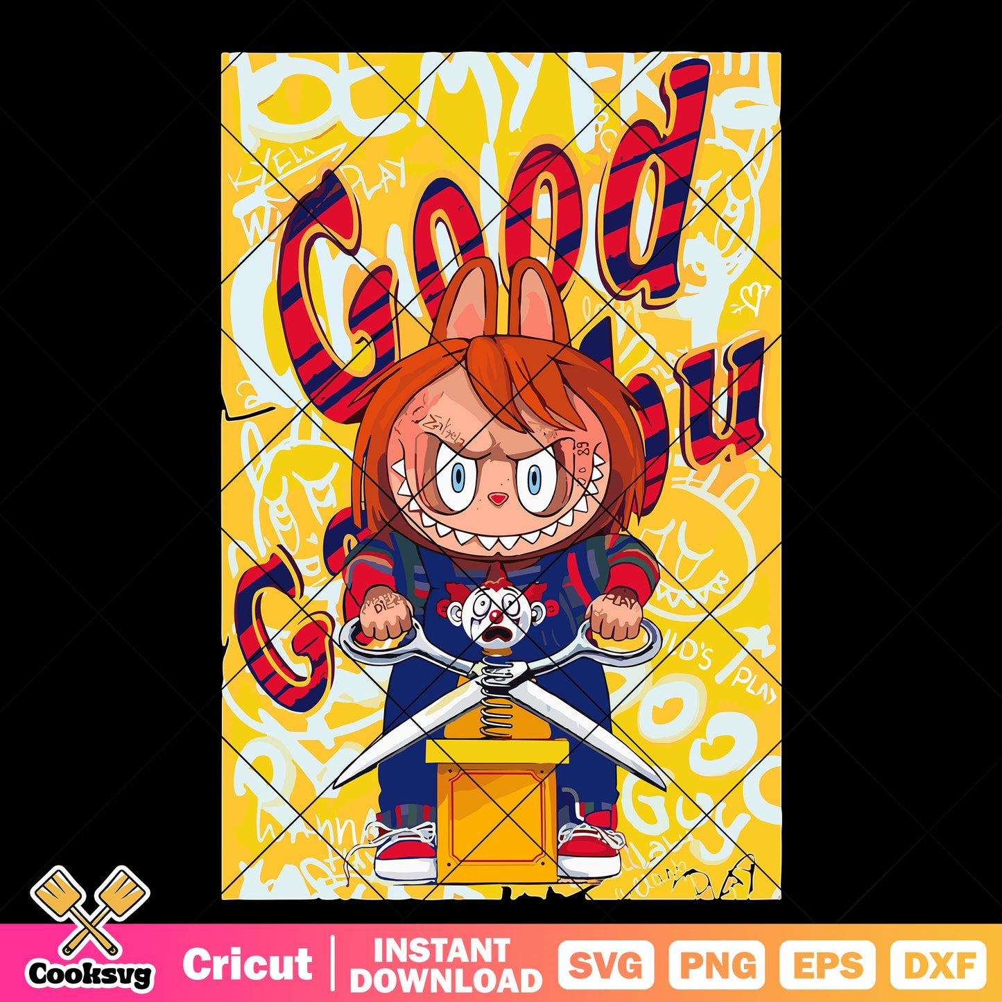 Chucky horror labubu svg, labubu halloween svg, chucky labubu​ svg