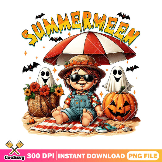 Chucky summerween  horror design png, child's play png