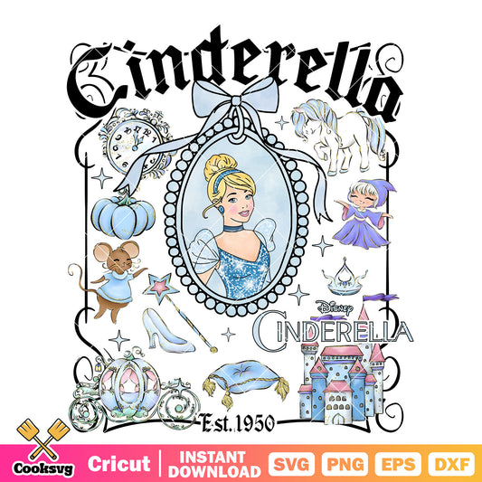 Cinderella Princess Disney Mirror EST 1950 PNG, Cinderella Princess PNG