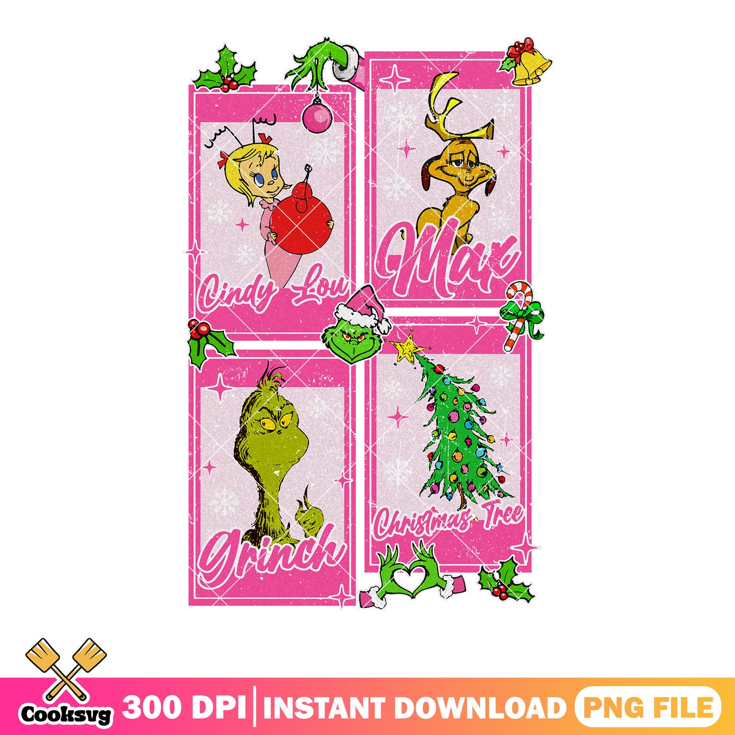 Cindy lou max and grinch png, christmas vibes png, christmas tree png