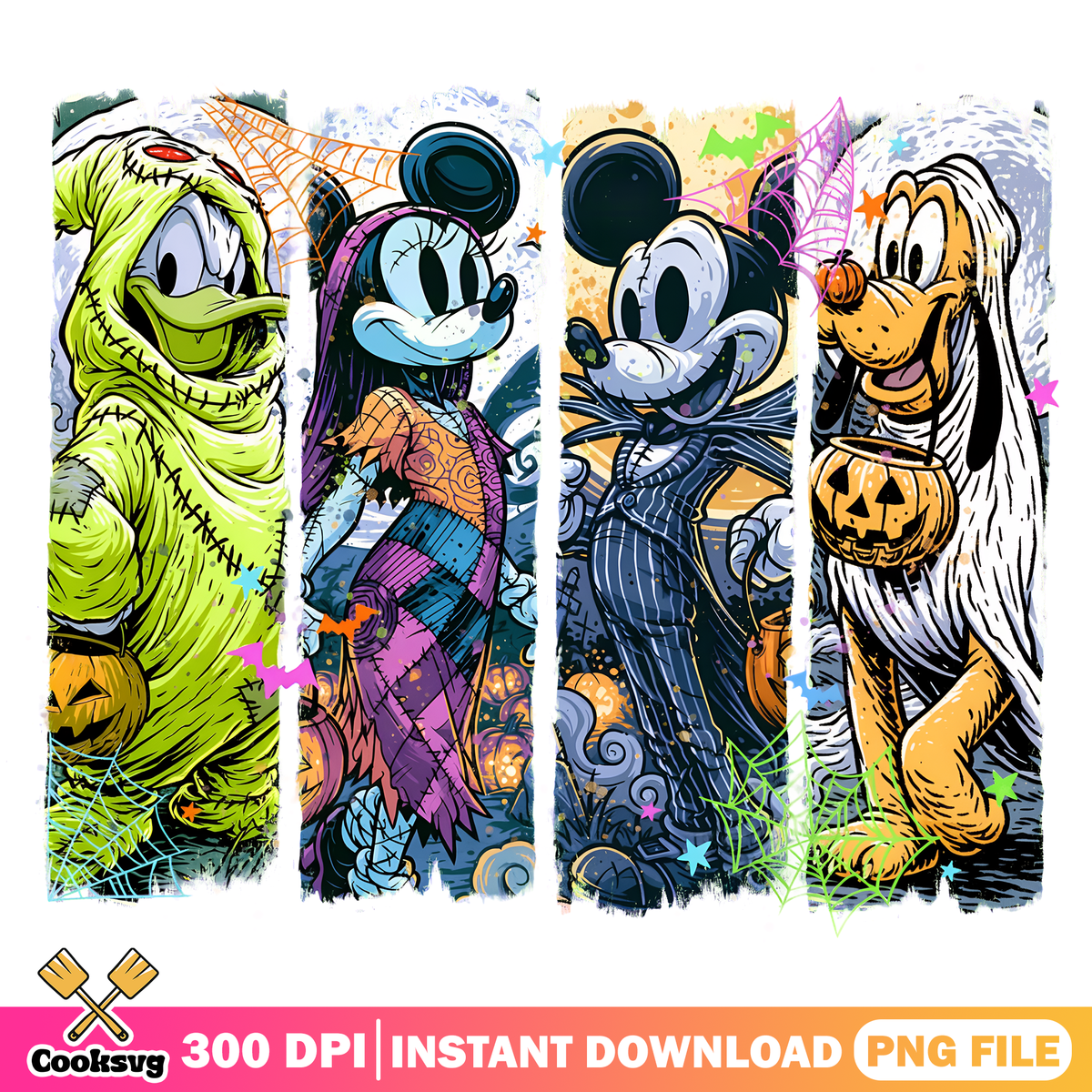 Disney halloween squad png, Mickey Minnie Pluto png, spooky disney png