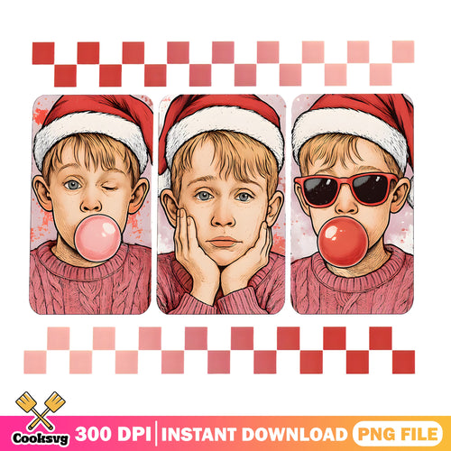 Kevin Bubblegum Christmas PNG, Home Alone Santa PNG, Photo Strip PNG