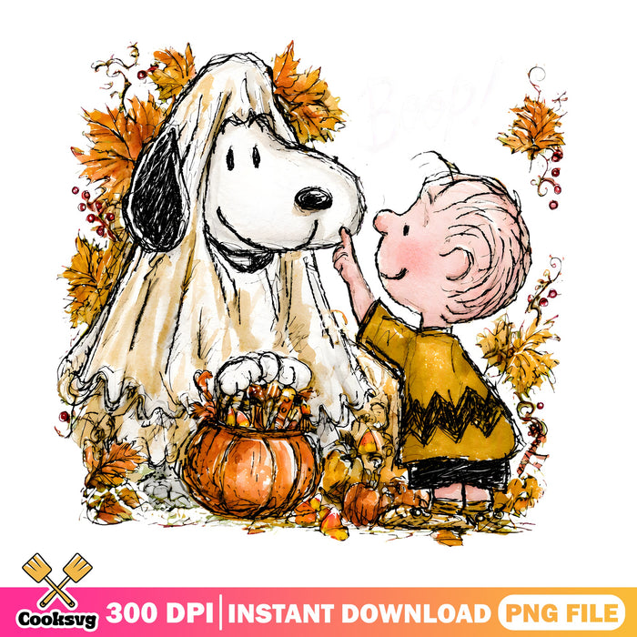 Snoopy Ghost Halloween PNG, Charlie Brown Boop PNG, Peanuts Autumn PNG