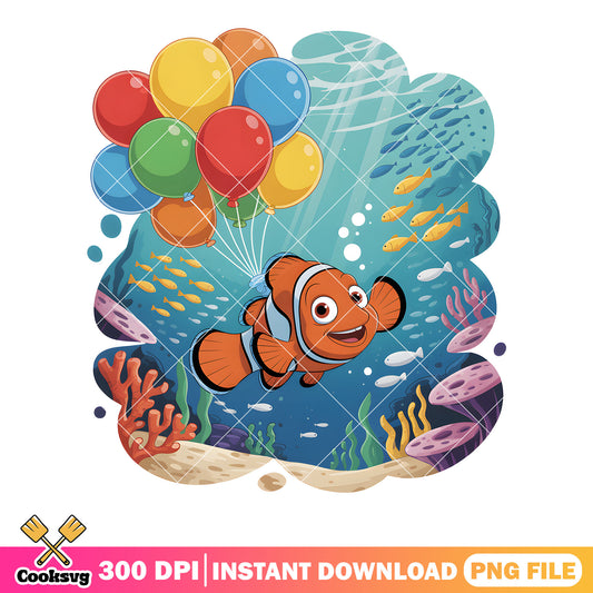 Clownfish nemo balloon png, nemo fish png, finding nemo movie poster​ png