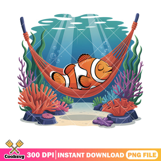 Clownfish sleep in hammock png, disney movie png, nemo fish png