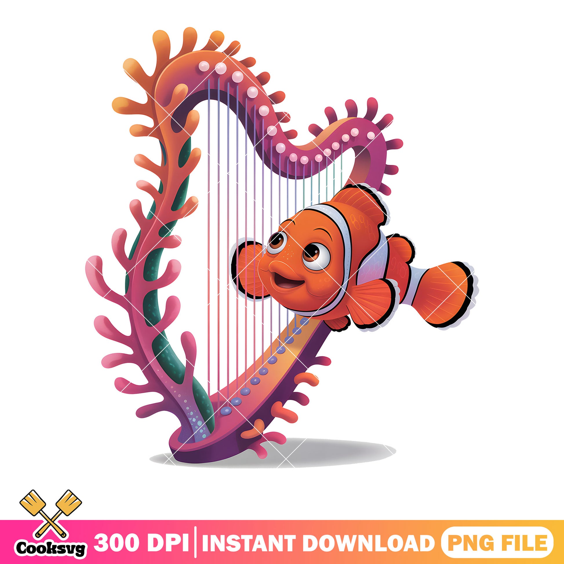 Clownfish with coral  harp frame png, nemo png, clownfish nemo png