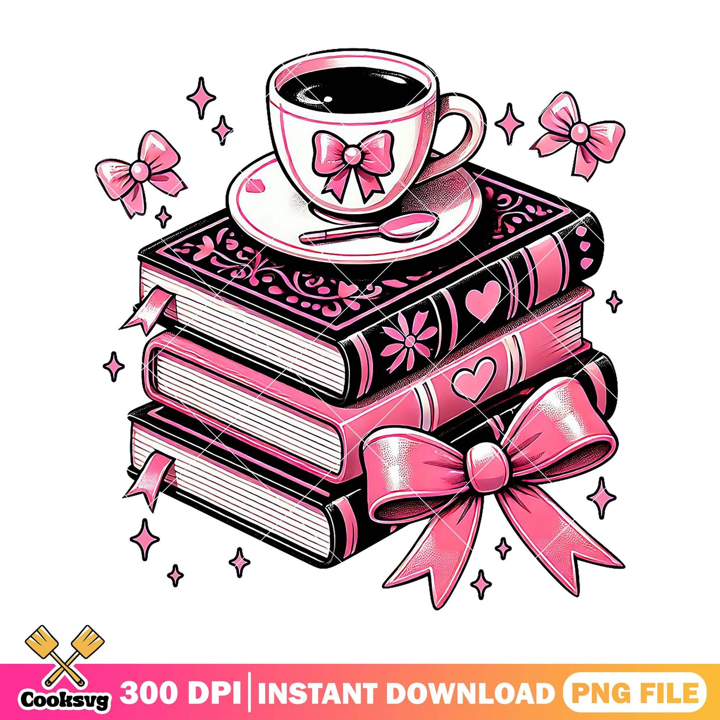 Coffee and books png, going back to school png, book design png