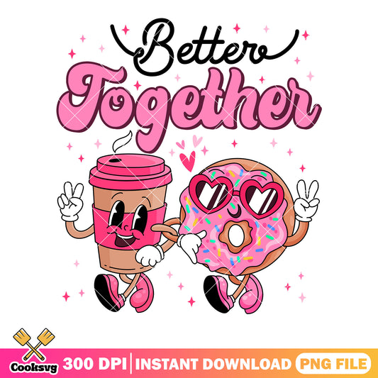 Coffee and donuts valentines png, valentines vibes png, couple day png