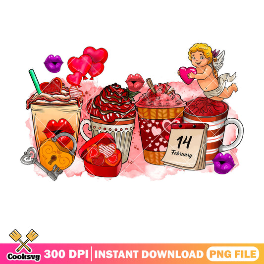 Coffee and ice cream valentine png, coffee valentine png, cupid valentine png