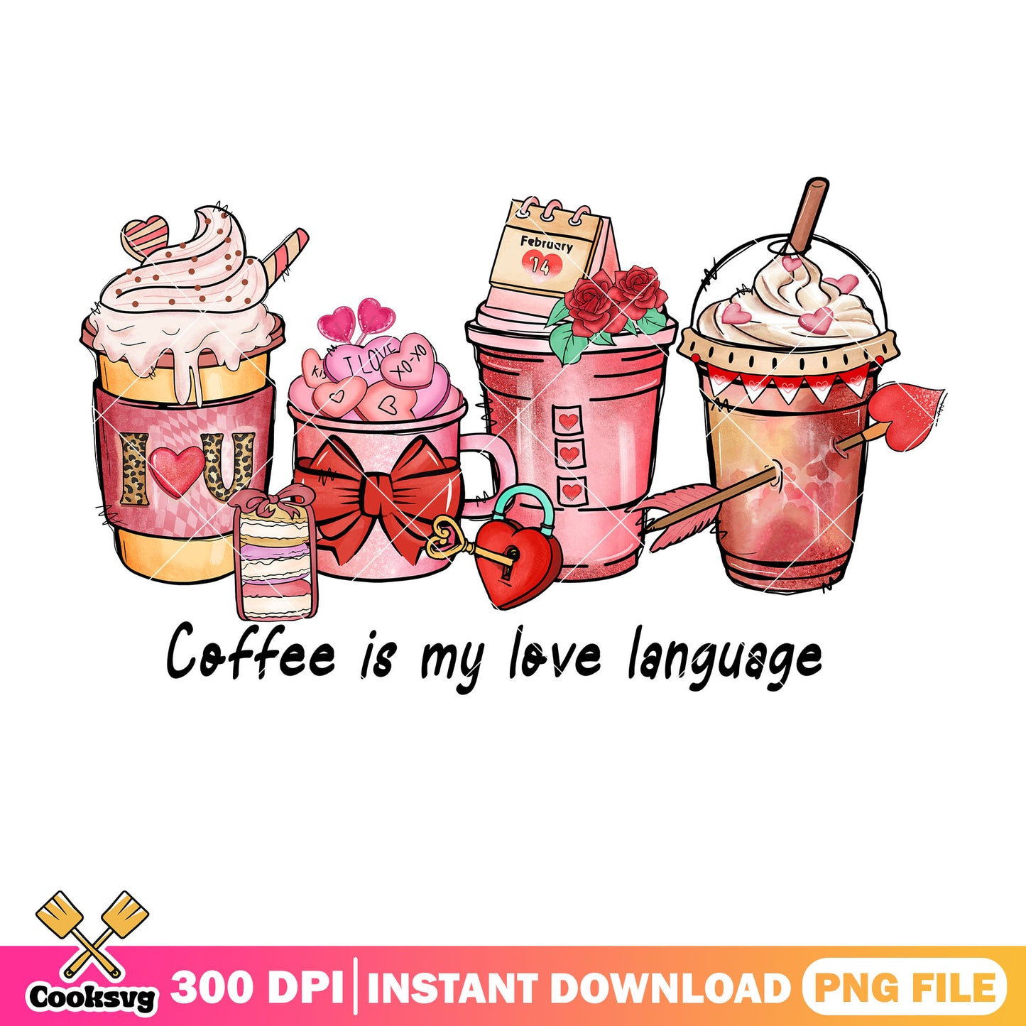 Coffee is my love language pink png design, coffee valentine png