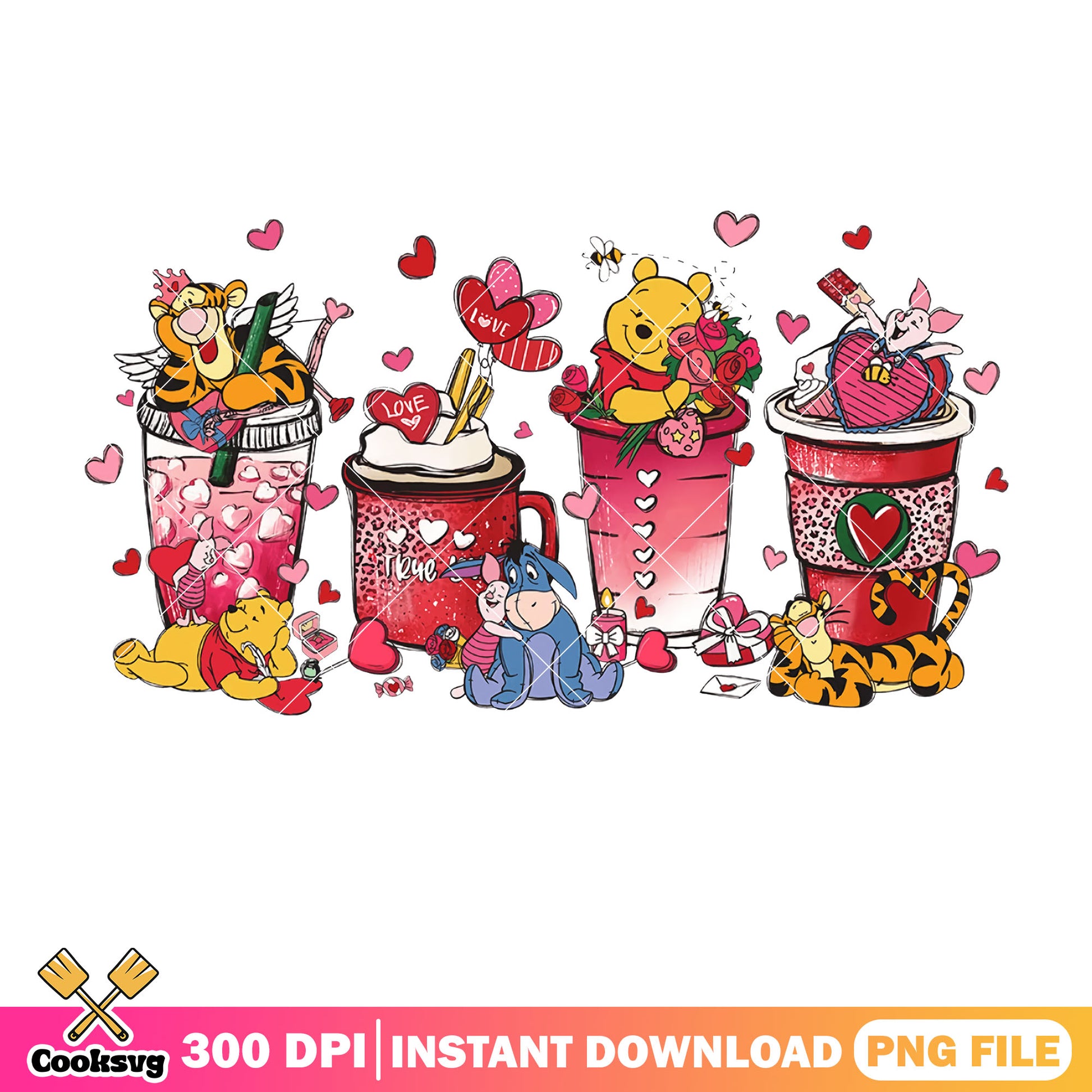 Coffee mug valentine pooh png, pooh valentine png, coffee valentine png