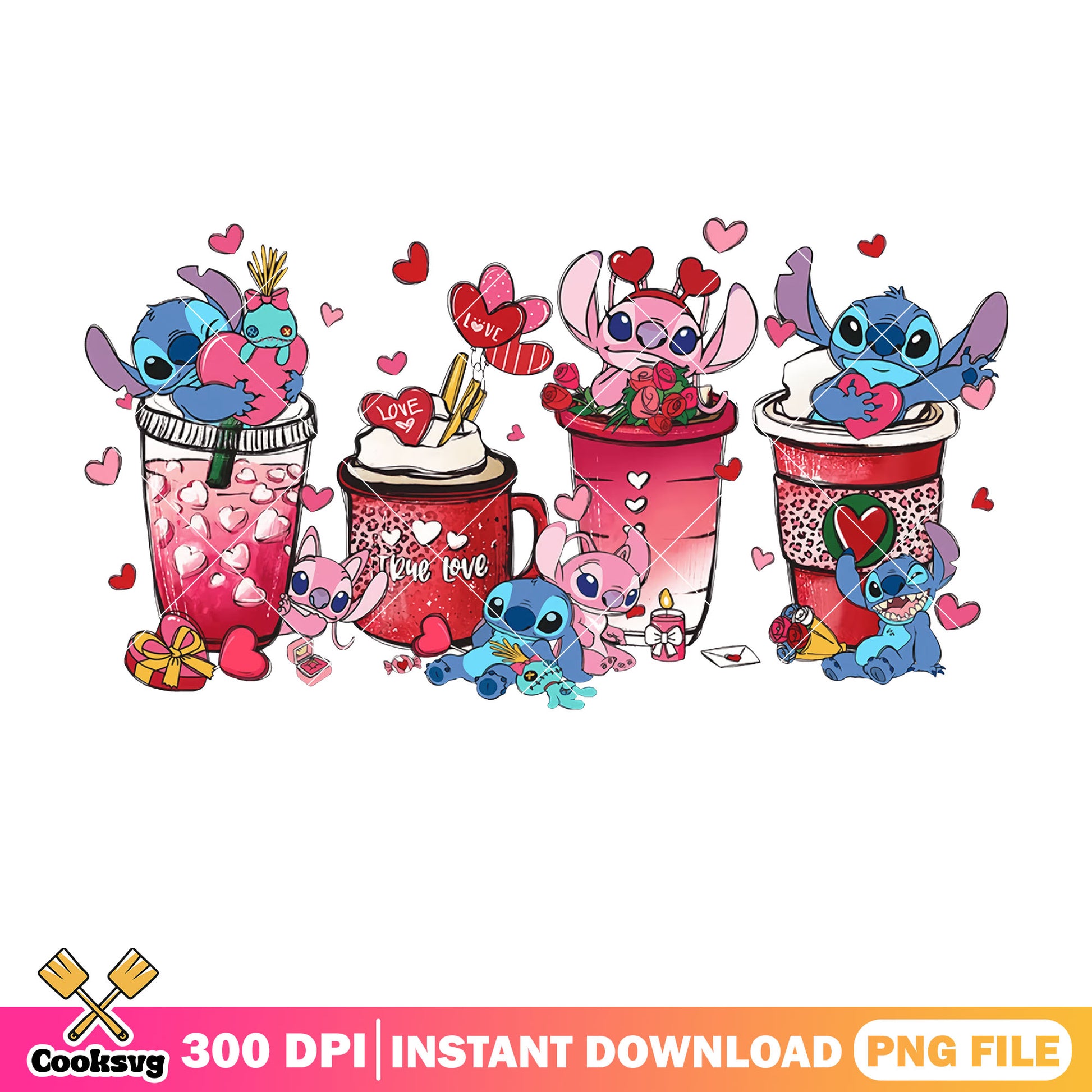 Coffee mug valentine stitch png, stitch valentine png, coffee valentine png