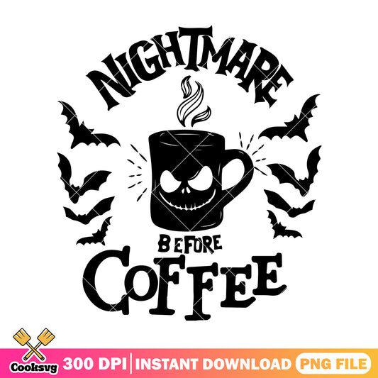 Coffee nightmare design png, halloween cute png, disney cartoon png