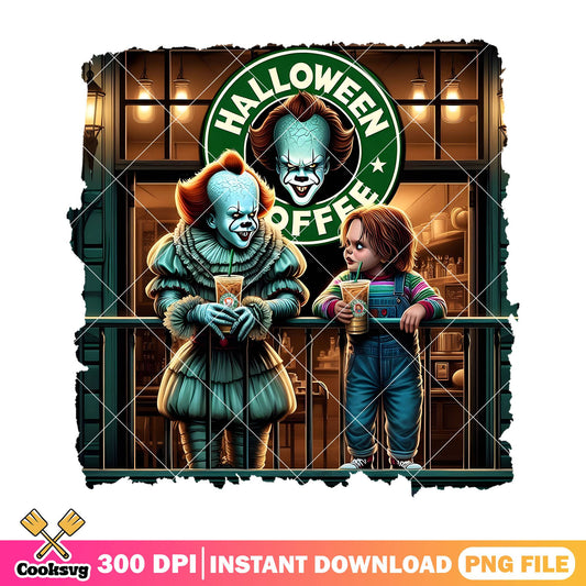 Coffee with pennywise png, happy pennywise png, pennywise halloween png