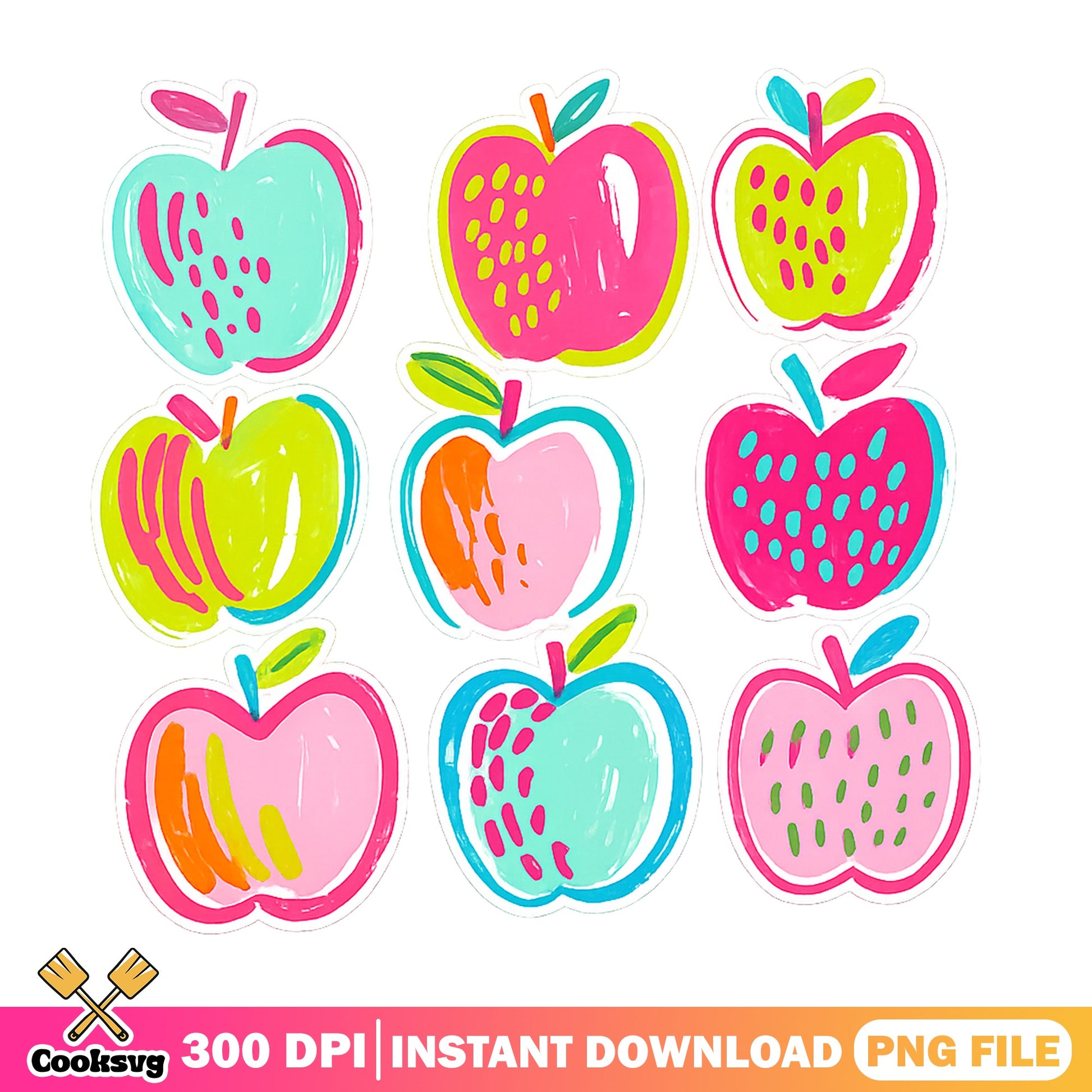 Colorful Apple Clipart Bundle, Teacher Apple PNG, Back To School PNG