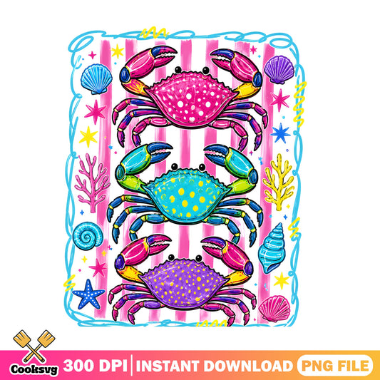 Colorful Crab Stack Summer Beach PNG, Cute Crab PNG, Ocean PNG